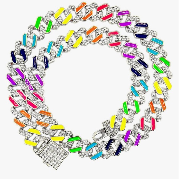 Hottest Cuban Link custom Chain w/ colorful enamel Bestseller Best Gift for men! - Picture 8 of 8